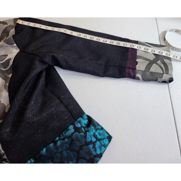 Julia Ku Blazer Bohemian Women's Jacket Blue Black Gray Floral Metallic Size 2X - Picture 7 of 13
